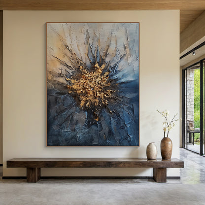 General Abstract Blue Yellow Textured Wall Art Living Room Decor AURA193