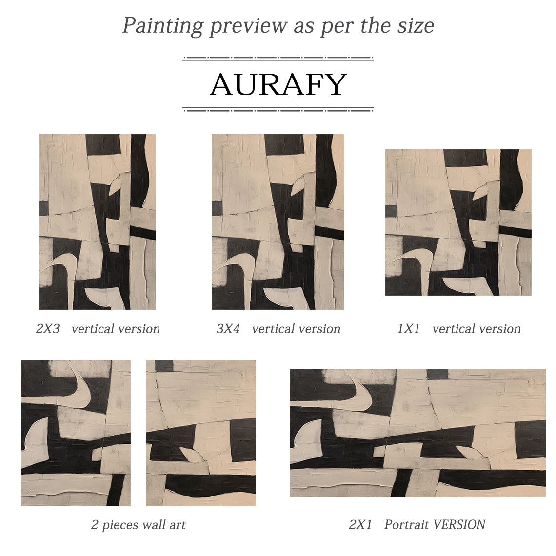 Abstract Geometric Texture Canvas – Noir & Sand painting – AURA050(Horizontal)