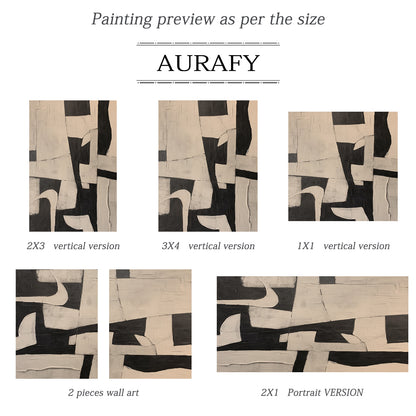 Abstract Geometric Texture Canvas – Noir & Sand painting – AURA050(Horizontal)