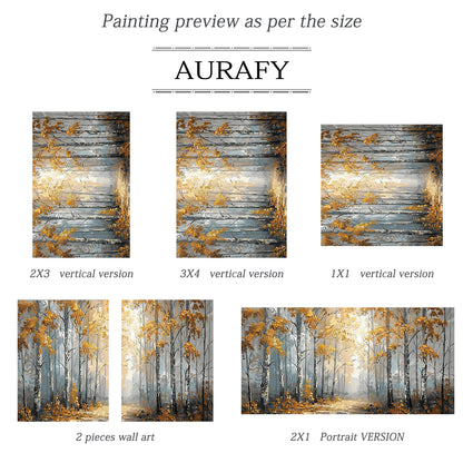 Plaster Textured Autumn Birch Forest Knife Stroke Wabi-Sabi Yellow Brown Gray Canvas Wall Art AURA716