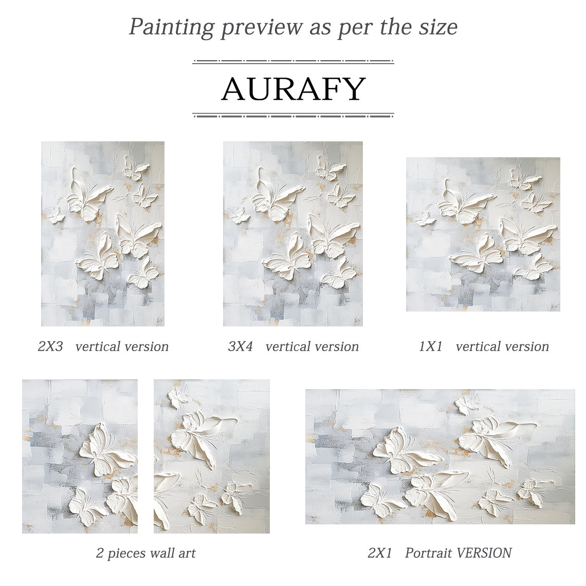 3D Textured Butterfly Art High-Relief Impasto White Beige Modern Minimalist Luxe Painting with Gold Accents AURA531