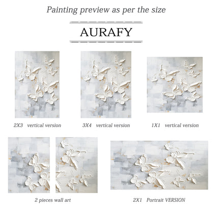 3D Textured Butterfly Art High-Relief Impasto White Beige Modern Minimalist Luxe Painting with Gold Accents AURA531