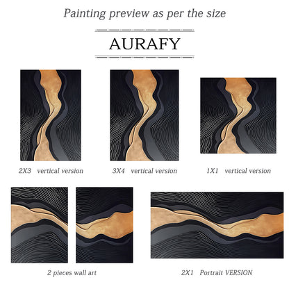 Metallic Topography Painting-Onyx & Gold Accents-AURA033