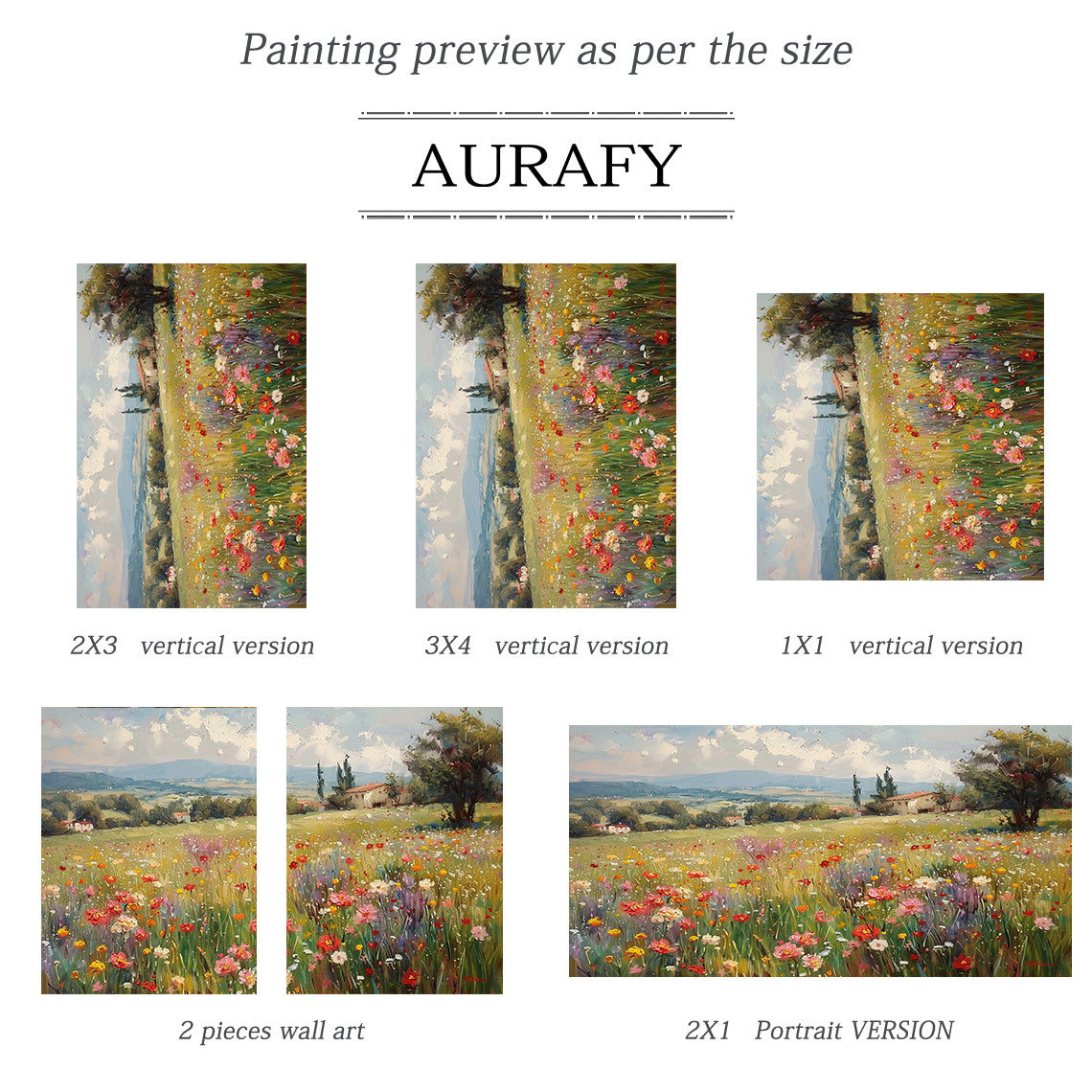 Textured Impressionist Green Yellow Wildflower Landscape Knife Painted Canvas Wall Art For Modern Organic Decor AURA714