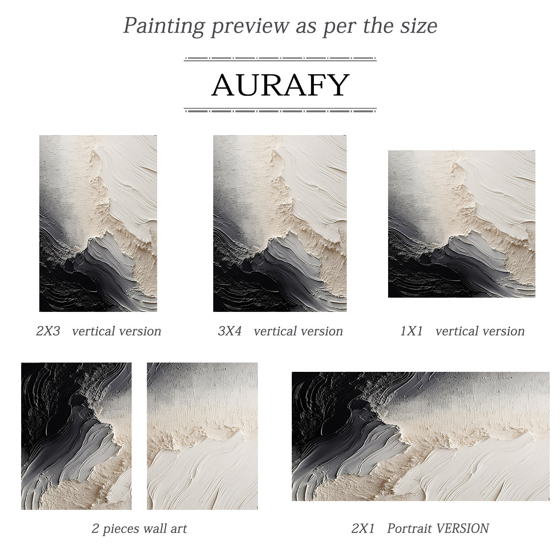 Organic Swirl Painting – Cream, Gray & Charcoal Tones – AURA001(Vertical)