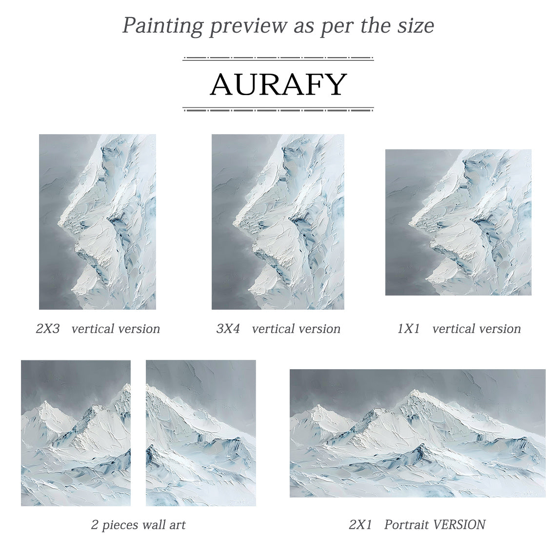 3D Textured Snow Mountain Painting Impasto Tactile Surface Gray White Modern Organic Art AURA519