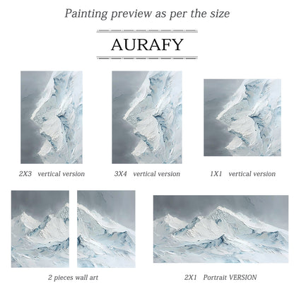 3D Textured Snow Mountain Painting Impasto Tactile Surface Gray White Modern Organic Art AURA519