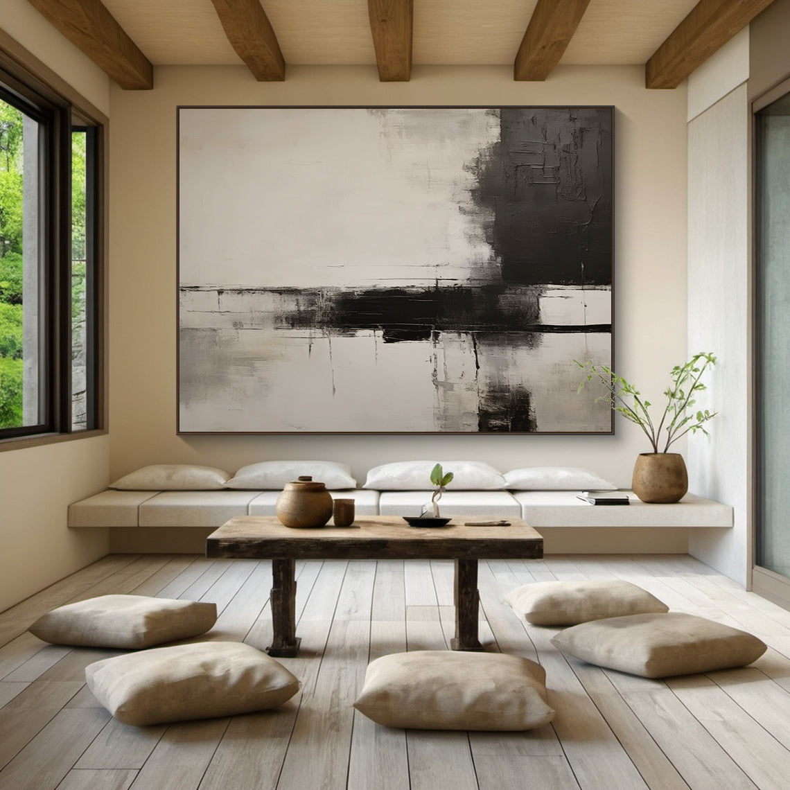 Neutral Abstract Minimalist Wall Art Beige Gray Living Room Decor-AURA174
