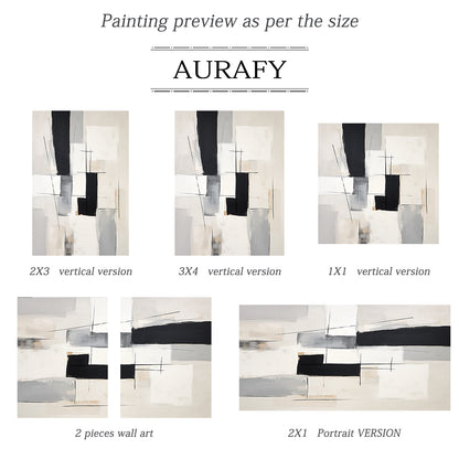 Geometric Lines Monochrome Minimalist Abstract Wall Art  – AURA052(Vertical)