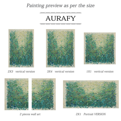Green Impasto Textured Canvas Painting Wabi-Sabi Knife Stroke Landscape Art Modern Organic Minimalist Luxe Decor AURA746