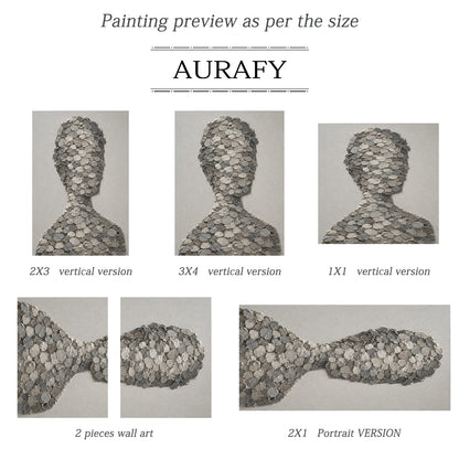 3D Textured Gray Plaster Wabi-Sabi Human Silhouette Knife Stroke Sculpted Canvas Minimalist Japandi Wall Art AURA703