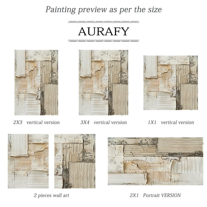 Weathered Grid, Beige Ridged Plaster Abstract Painting AURA868
