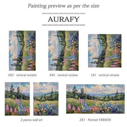 Green Wildflower Mountain Landscape Impasto Knife Stroke Oil Painting Textured Canvas Modern Organic Wall Art AURA713