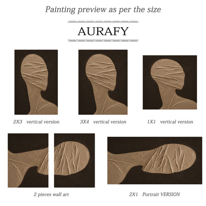 Wabi-Sabi Brown 3D Textured Plaster Abstract Figure Japandi Minimalist High-Relief Tactile Wall Art AURA705