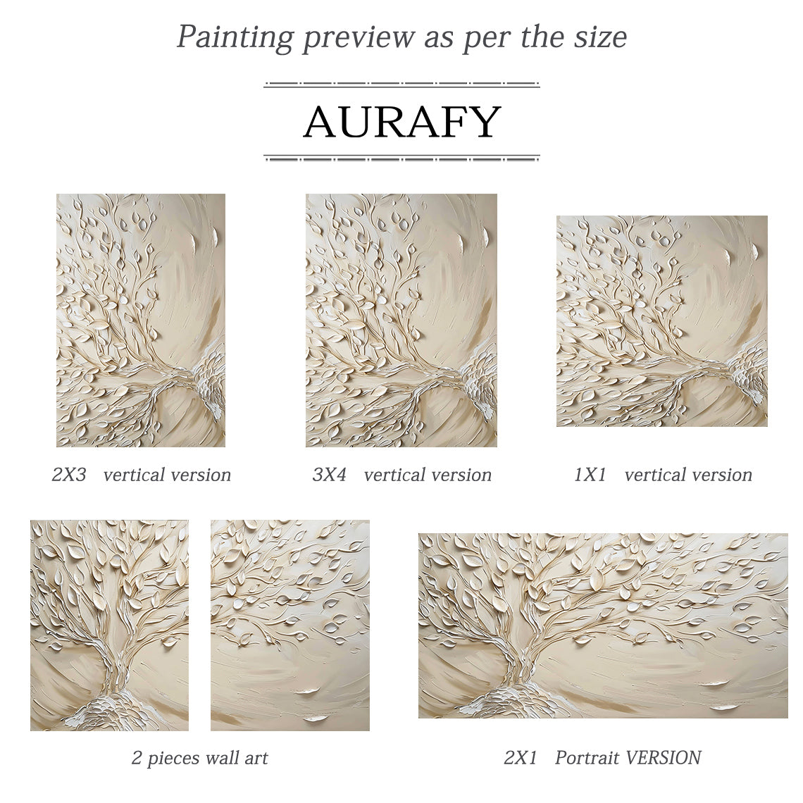 Beige High-Relief Knife Painted Tree Wall Art Japandi Wabi-Sabi Tactile Plaster Modern Organic Minimalist Decor AURA536