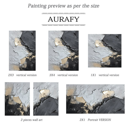 Dynamic Metallic Canvas-Charcoal, Silver & Gold Accents-AURA002