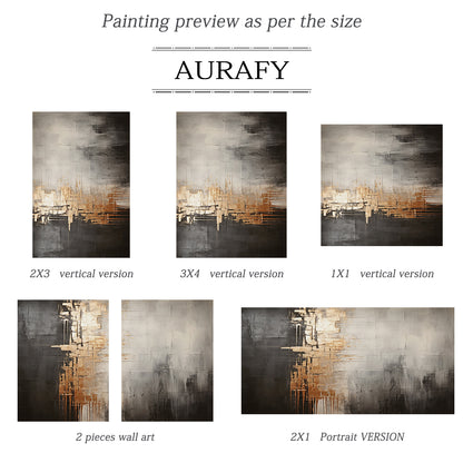Metallic Drip Abstract Painting – Charcoal, Silver & Gold Tones – AURA030(Square)
