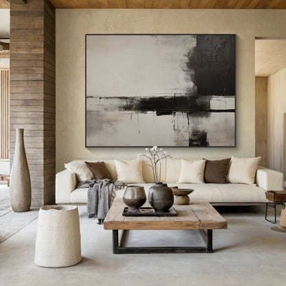 Neutral Abstract Minimalist Wall Art Beige Gray Living Room Decor-AURA174
