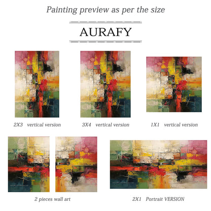 3D Textured Abstract Painting with High-Relief Plaster Tactile Surface Pink Green Yellow Knife Strokes AURA571