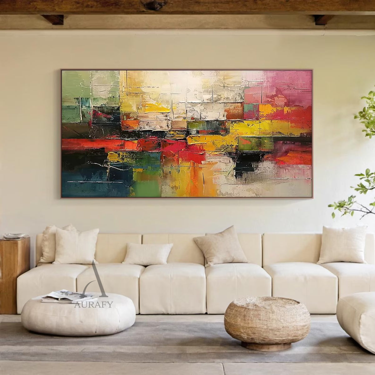 Color Blocks, Red Yellow Green 3D Impasto Abstract Painting AURA866