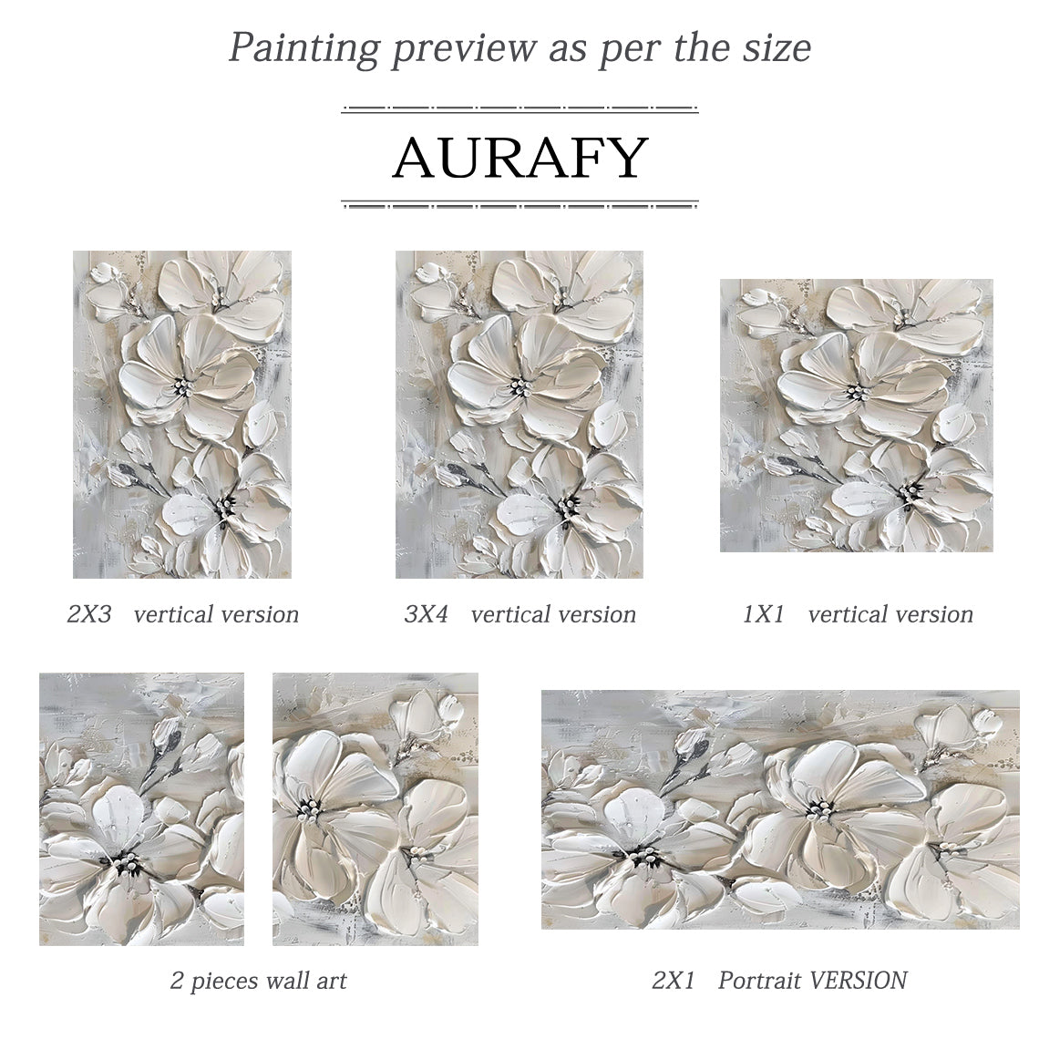 3D Textured Painting Gray White Abstract Floral Sculpted Canvas Tactile High-Relief Impasto Modern Organic Artwork AURA515