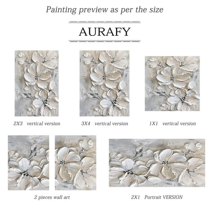 3D Textured Painting Gray White Abstract Floral Sculpted Canvas Tactile High-Relief Impasto Modern Organic Artwork AURA515