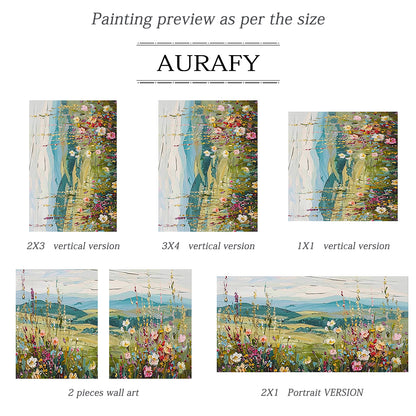 3D Textured Flower Painting with Knife Strokes High-Relief Tactile Green Pastoral Landscape Art AURA574