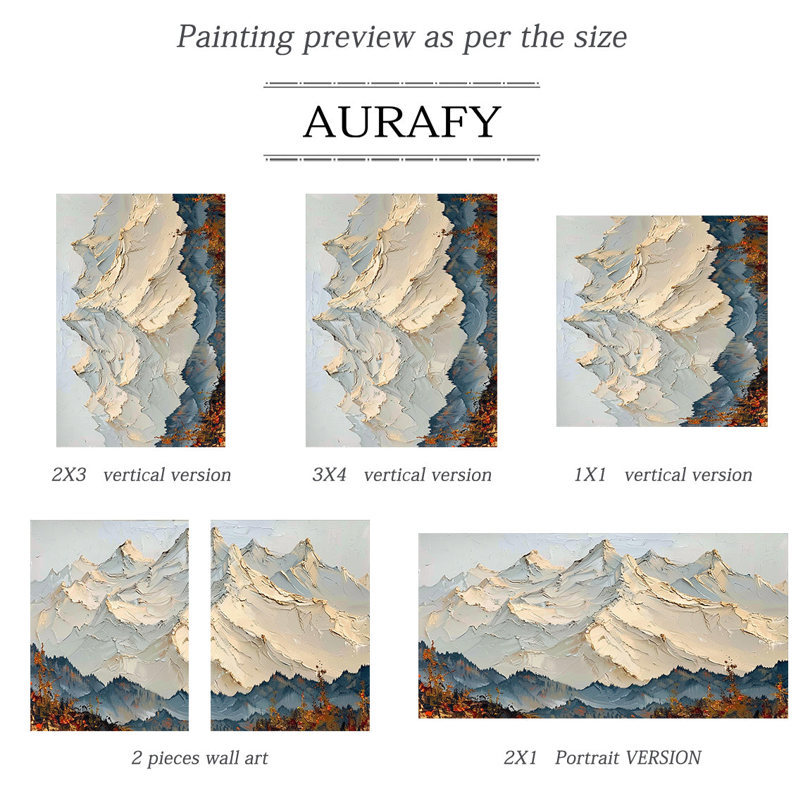 3D Textured Mountain Landscape Thick Impasto Knife Strokes Beige Blue Sculpted Tactile Canvas AURA514