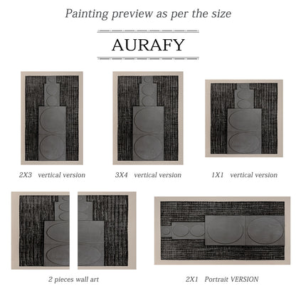 Abstract Textured Geometric Art Plaster Black Gray Sculpted Canvas Wabi-Sabi Japandi Minimalist Wall Decor AURA728