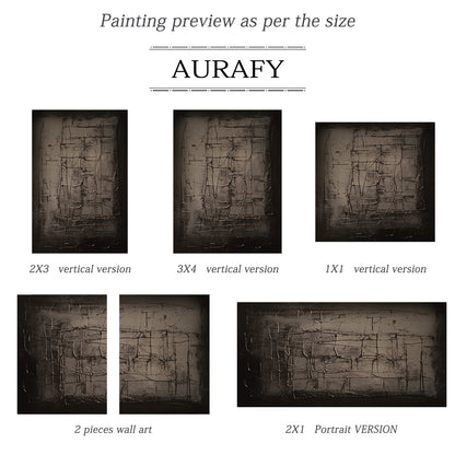 Textural Grid Painting – Deep Charcoal Canvas – AURA019(Horizontal)
