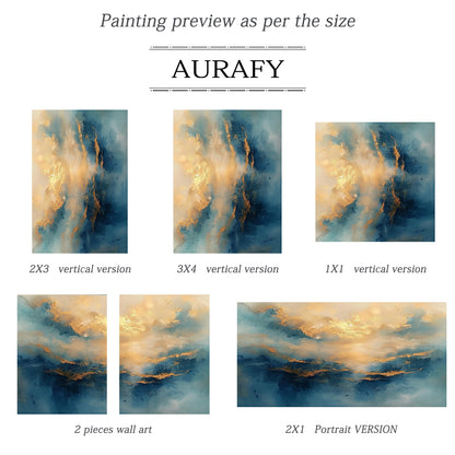 Textured Blue Gold Abstract Landscape Plaster Knife Stroke Japandi Wall Art Minimalist Luxe Home Decor AURA709