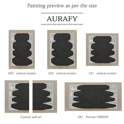 Minimalist Abstract Japandi Tactile Canvas Black Gray Wavy Modern Organic Neutral Home Wall Decor Artwork AURA727