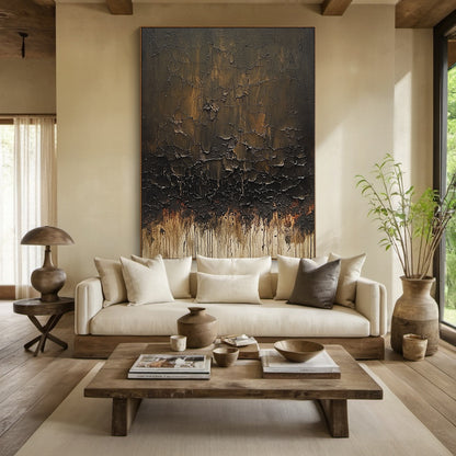 Wabi Sabi Brown Textured Abstract Wall Art for Living Room AURA215