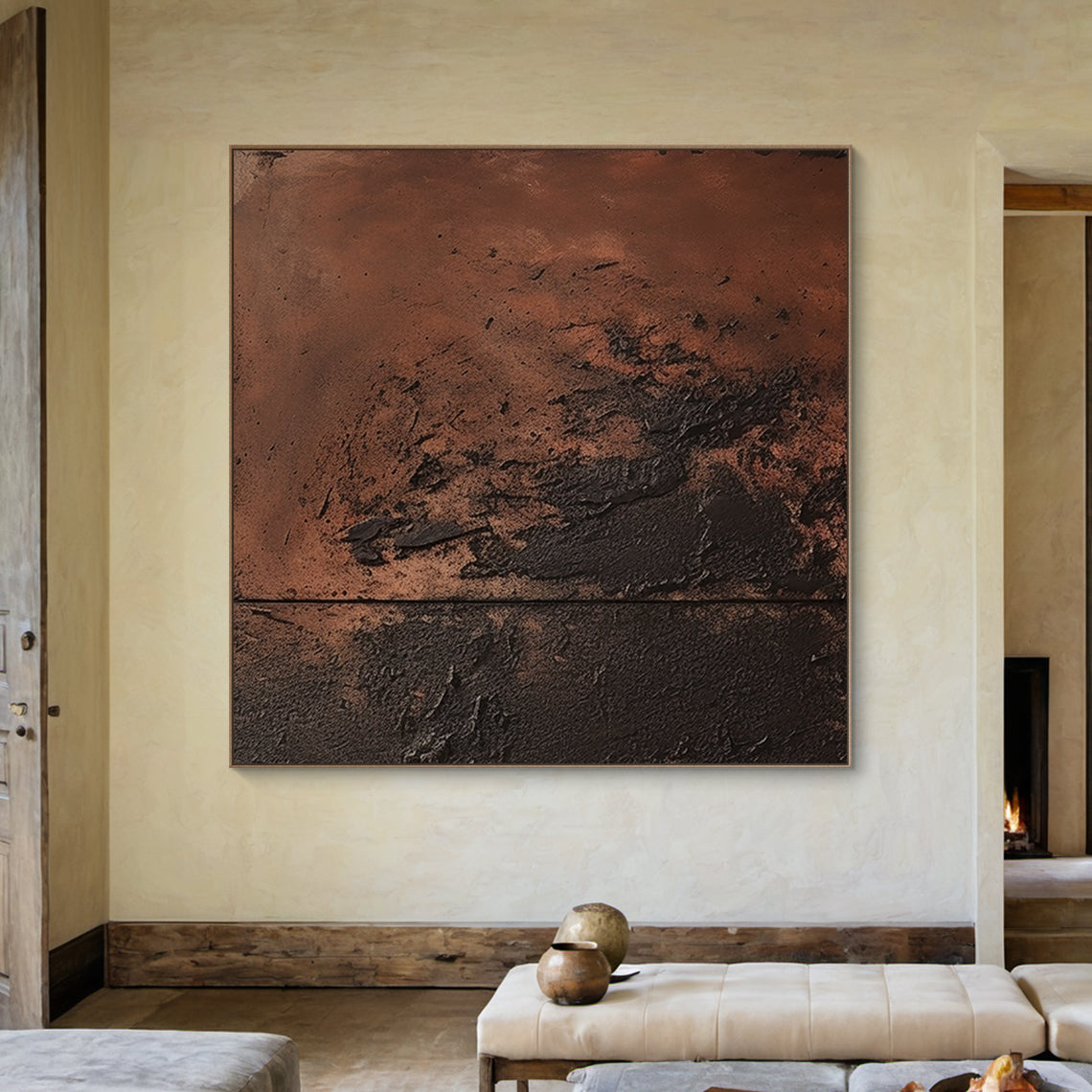 Wabi Sabi Red Black Textured Abstract Wall Art for Living Room AURA216