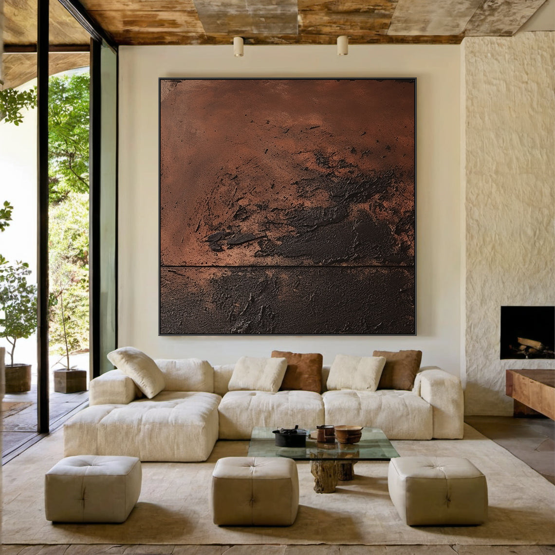 Wabi Sabi Red Black Textured Abstract Wall Art for Living Room AURA216