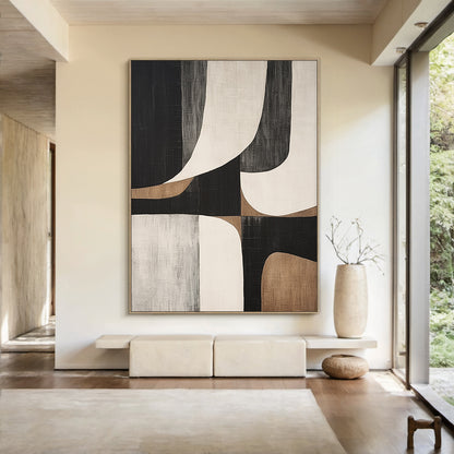Geometric Balance Neutral Earth Abstract Wall Art – AURA051(Vertical)