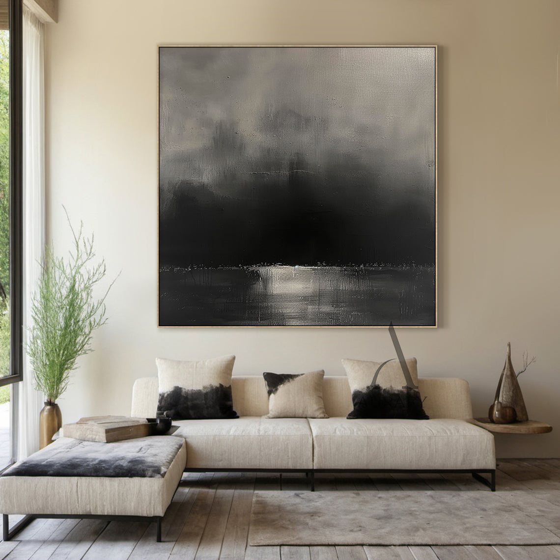 Black Abstract Art with Knife Strokes Tactile Surface Monochrome Minimalist Luxe Sculpted Canvas AURA472