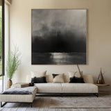Black Abstract Art with Knife Strokes Tactile Surface Monochrome Minimalist Luxe Sculpted Canvas AURA472