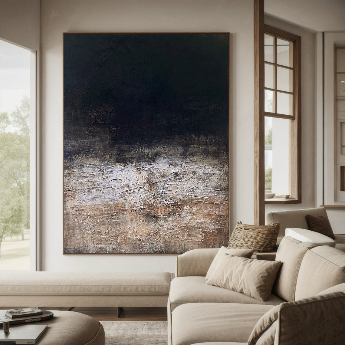Abstract Black Brown Textured Wall Art for Modern Living Room-AURA182