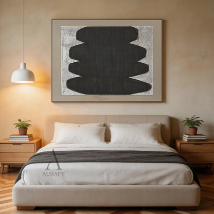 Minimalist Abstract Japandi Tactile Canvas Black Gray Wavy Modern Organic Neutral Home Wall Decor Artwork AURA727