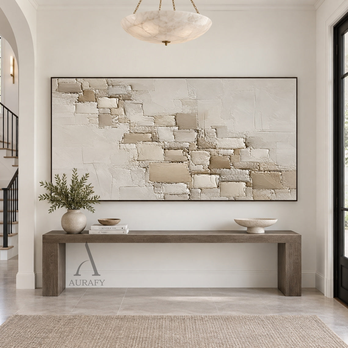 Floating Squares, Beige High-Relief Plaster Painting AURA864
