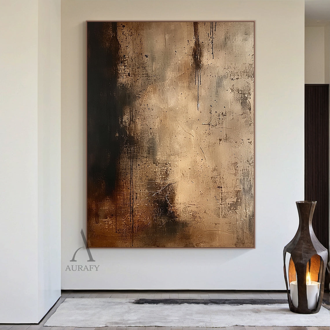 Rain Marks, Brown Drip and Patina Textured Painting AURA874
