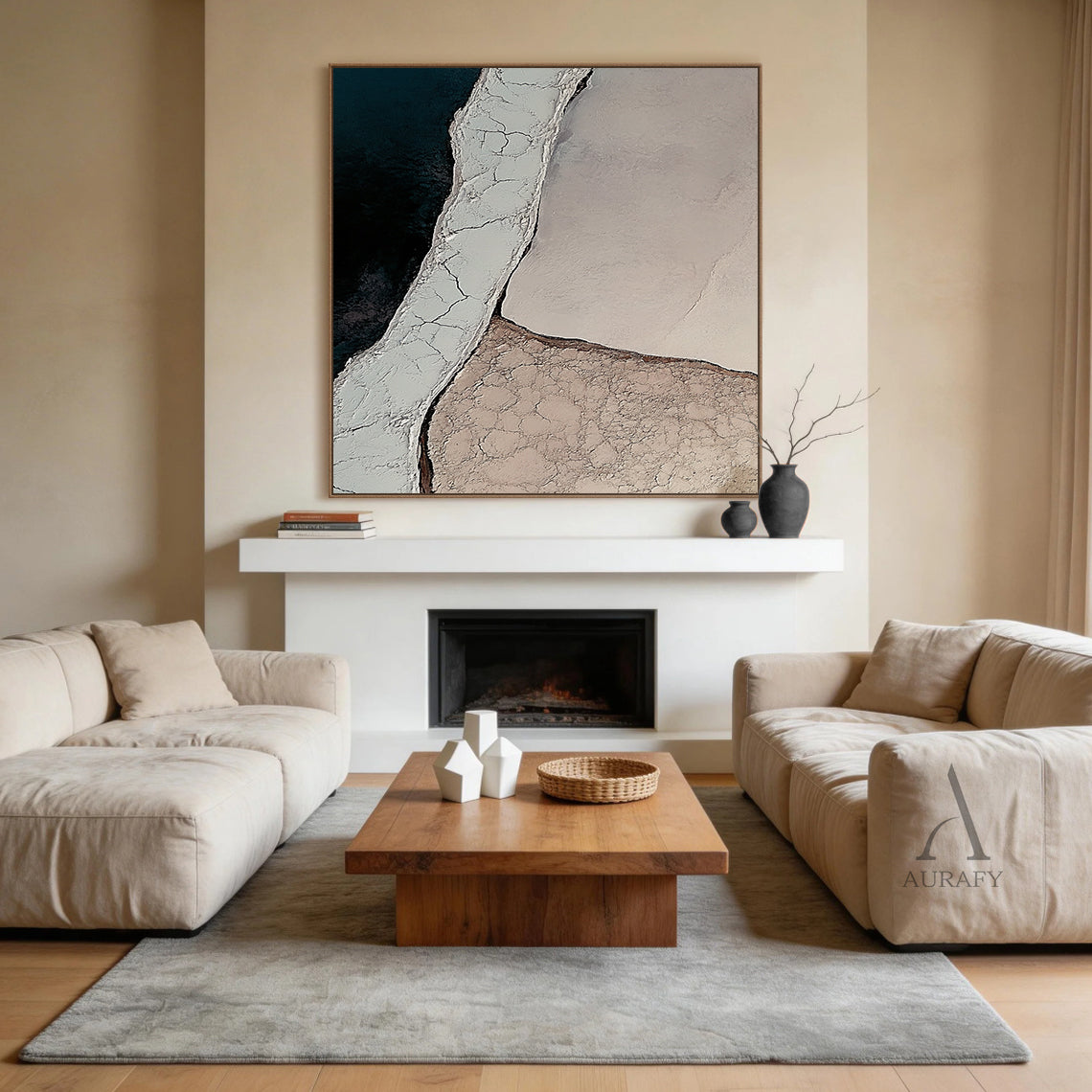 3D Textured Beige Black Painting for Modern Home Living Room AURA355