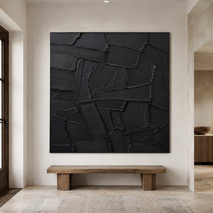 Black 3D Textured Abstract Painting High-Relief Plaster Knife Stroke Minimalist Japandi Wabi Sabi Wall Decor AURA770