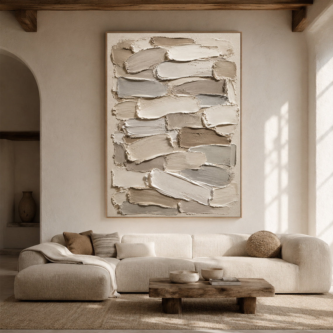 3D Textured Plaster Painting Japandi Wabi-Sabi Beige Brown Tactile Minimalist Luxe Sculpted Canvas Wall Art AURA754