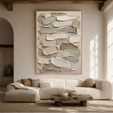 3D Textured Plaster Painting Japandi Wabi-Sabi Beige Brown Tactile Minimalist Luxe Sculpted Canvas Wall Art AURA754