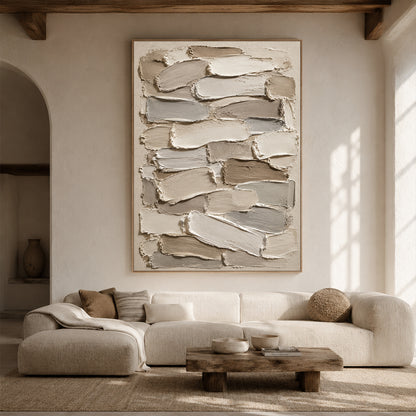 3D Textured Plaster Painting Japandi Wabi-Sabi Beige Brown Tactile Minimalist Luxe Sculpted Canvas Wall Art AURA754