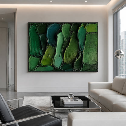 Green 3D Textured Painting Knife Stroke Wabi-Sabi High-Relief Plaster Tactile Modern Organic Japandi Wall Art AURA763