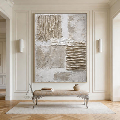 Frayed Layers, Burlap and Plaster 3D Abstract Wall Art AURA856