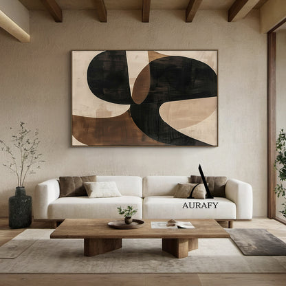 Wabi Sabi Beige Brown Hand-Painted Art Organic Curves Brushstroke Texture Tactile Wall Decor AURA575